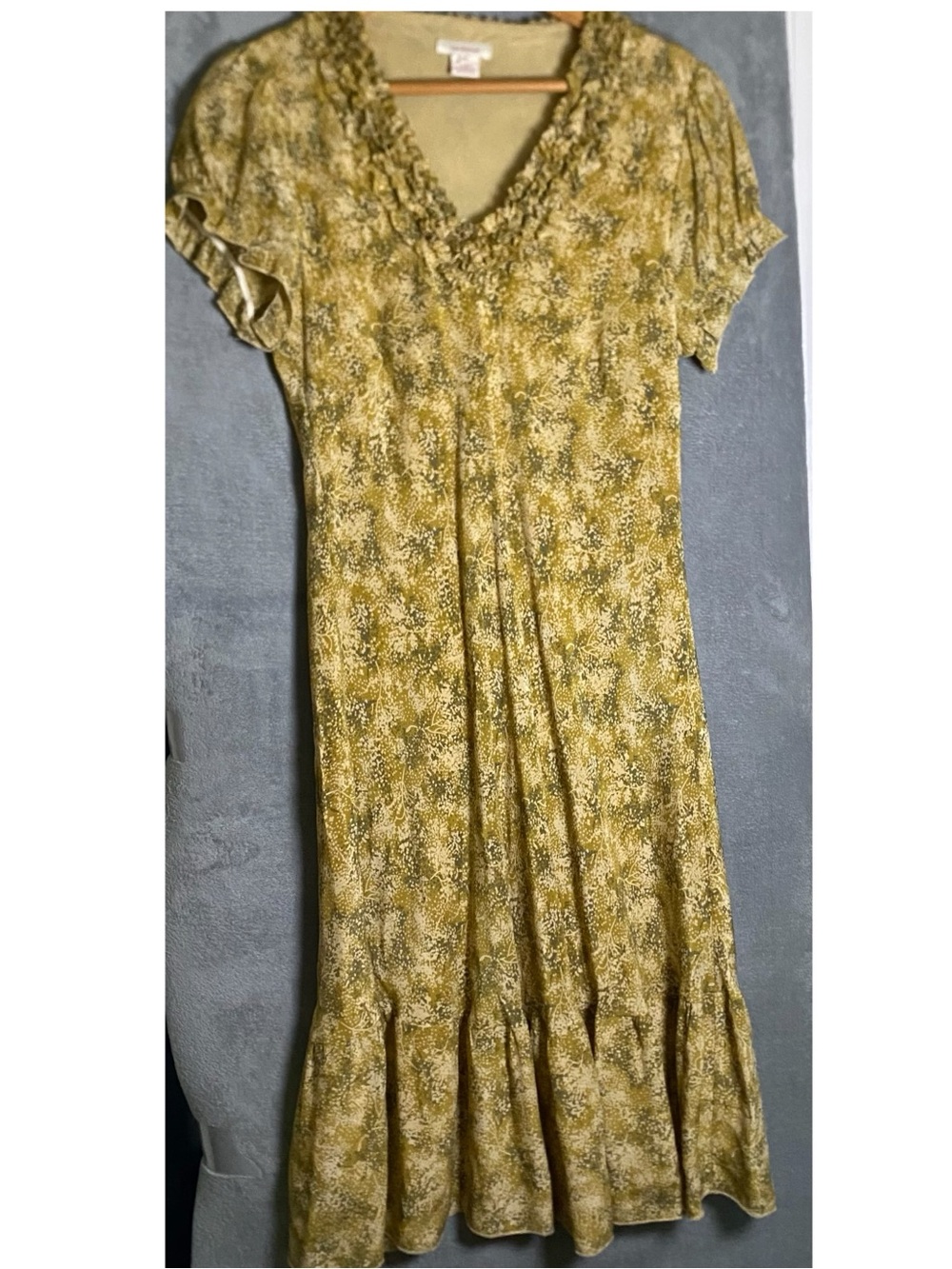 Sundance Floral‎ Ruffle V-Neck Maxi Dress in Mustard 100% silk size 16